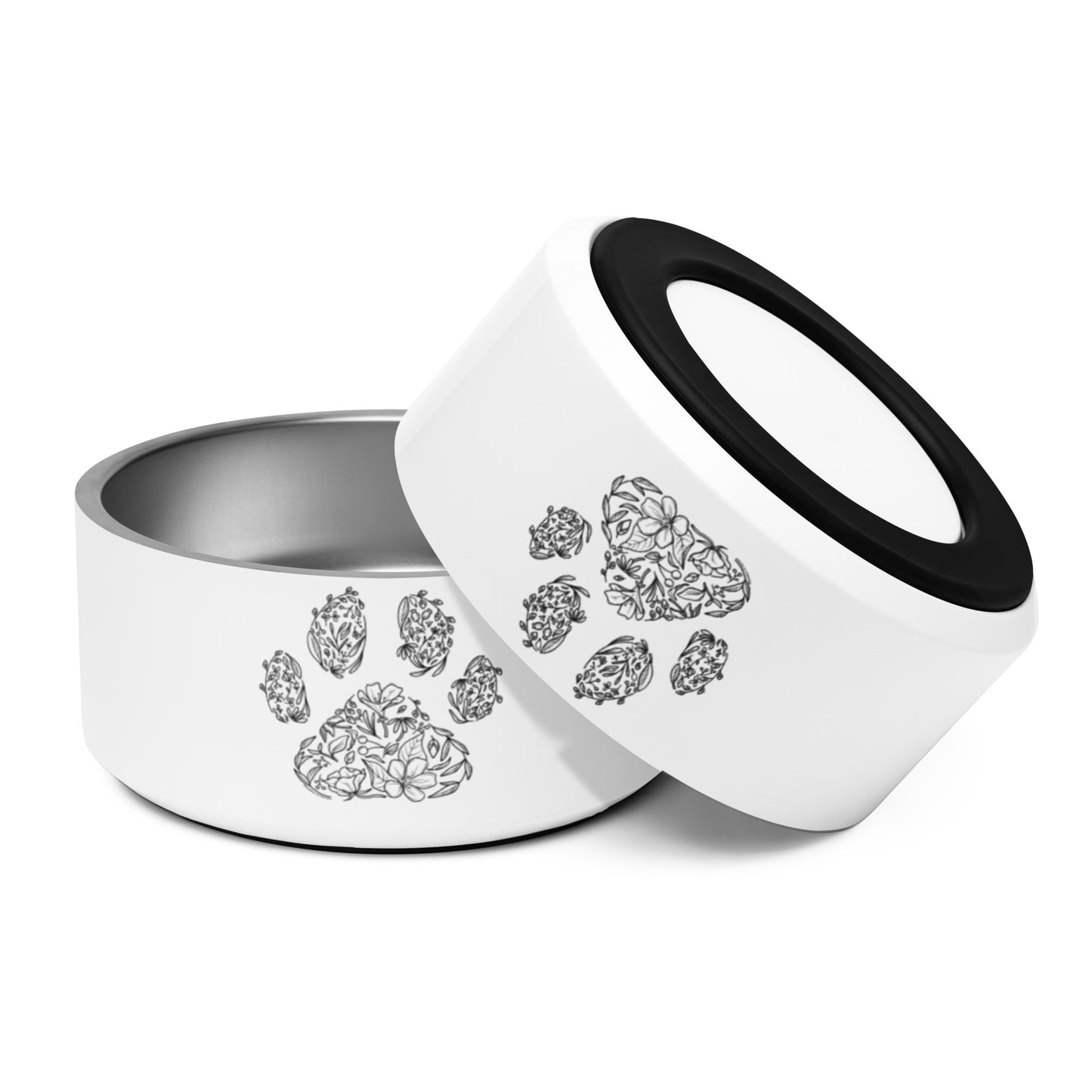 Floral Paw Print Dog Bowl